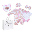 Pink Rose 5 Piece Baby Girl Layette Gift Set – 100% Cotton