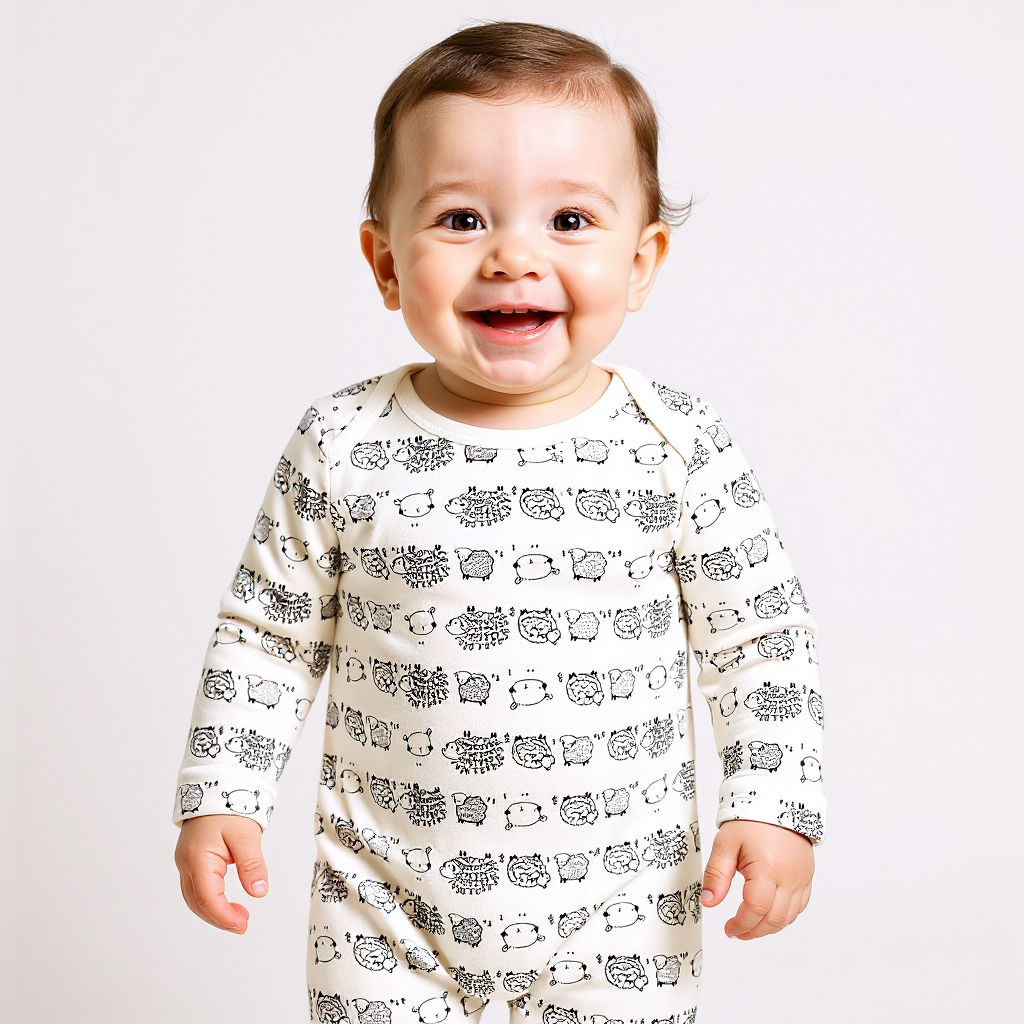 Body bébé imprimé blanc - 100 % coton, manches longues