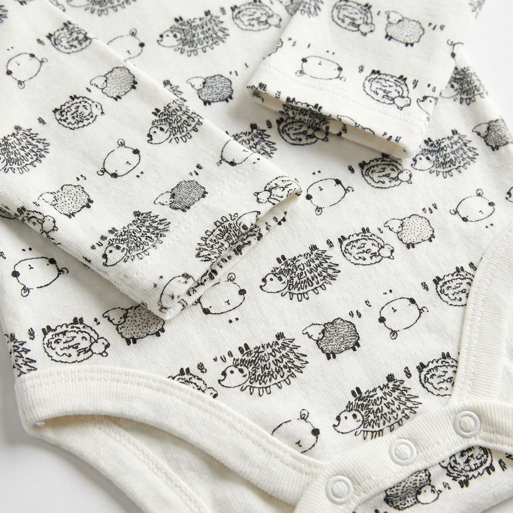 Body bébé imprimé blanc - 100 % coton, manches longues