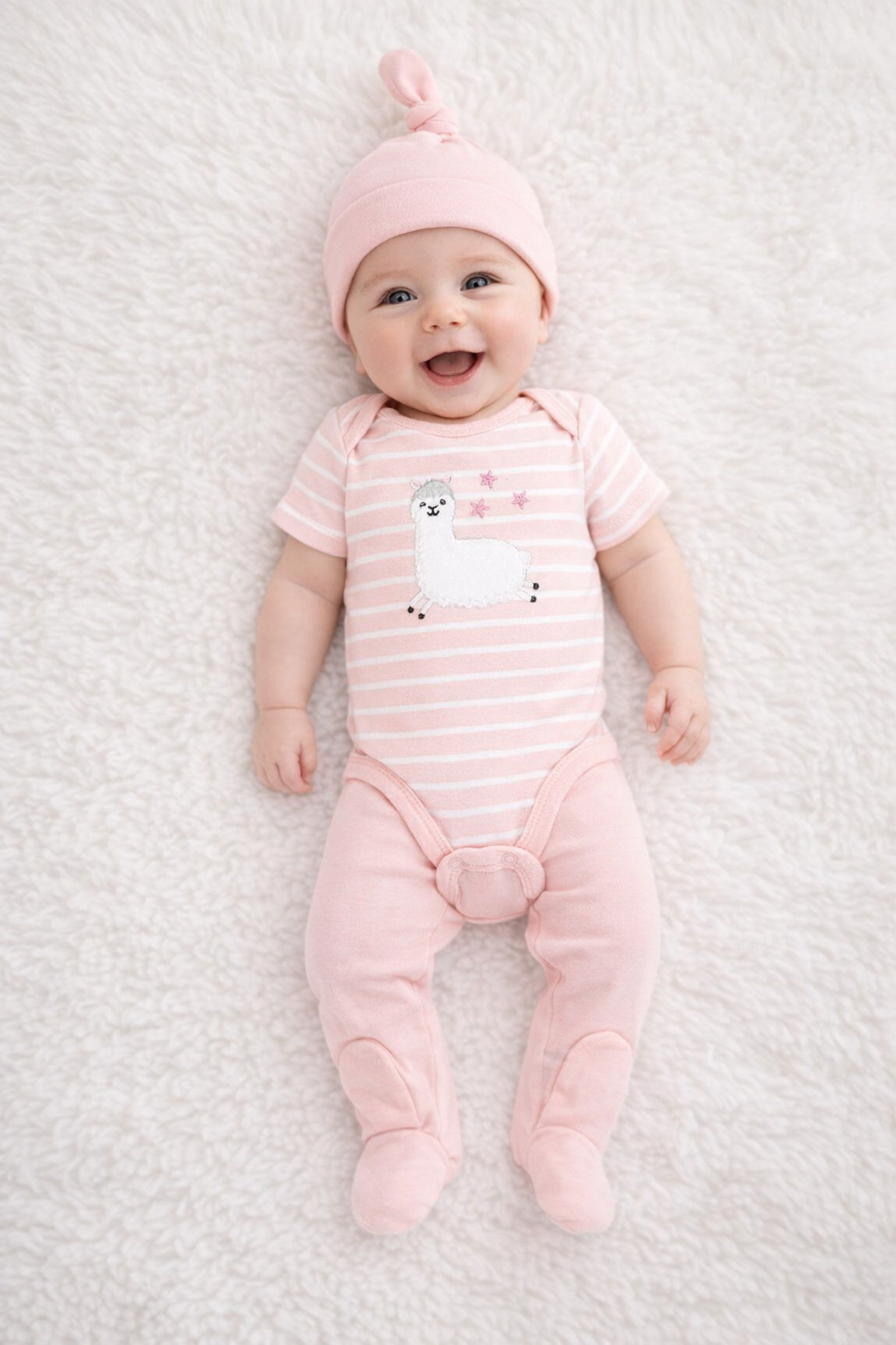 Ensemble bébé 3 pièces lama rose - 100 % coton