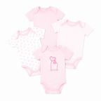 4 Pack Pink Heart Baby Bodysuits – 100% Cotton