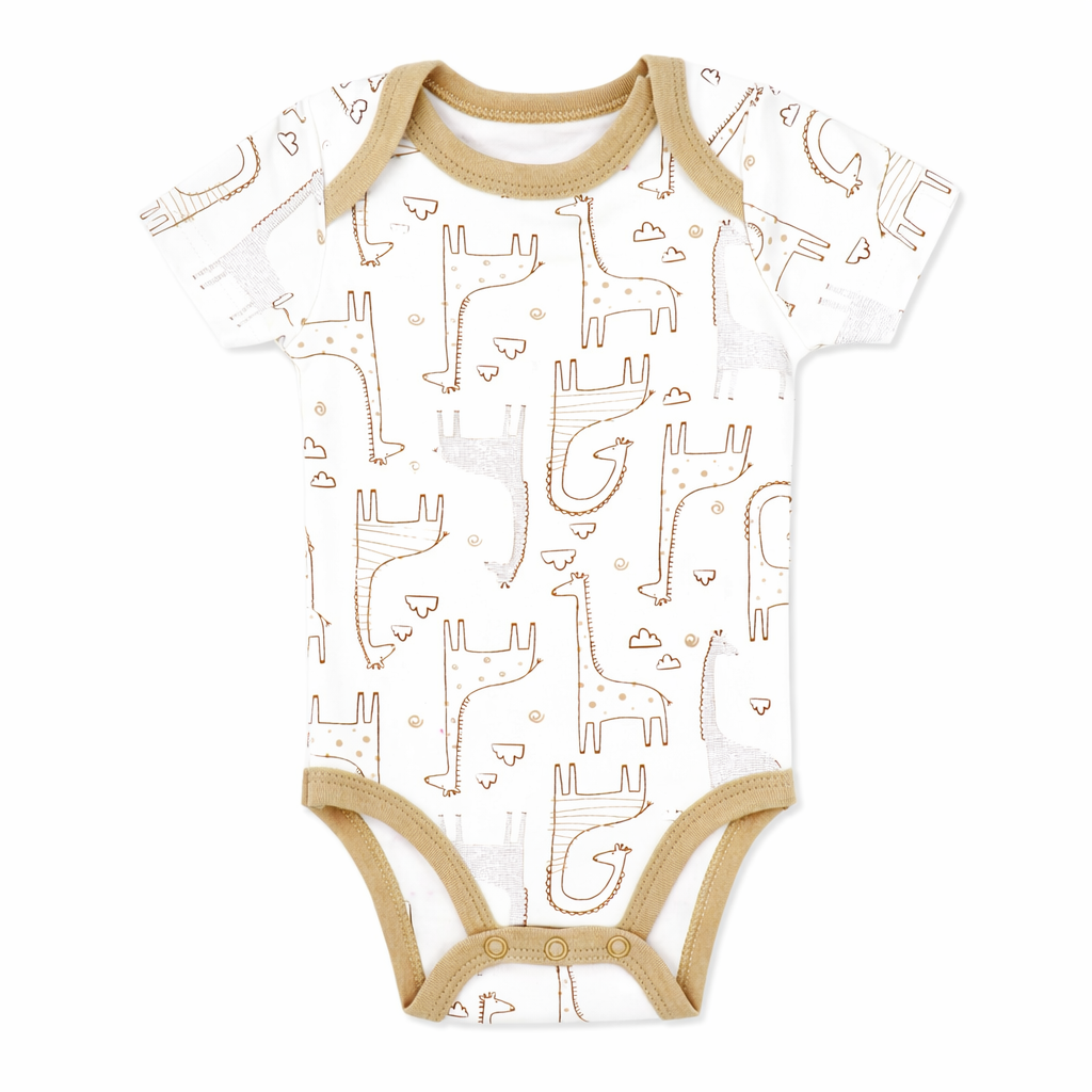 4 Pack Neutral Giraffe Baby Bodysuits – 100% Cotton