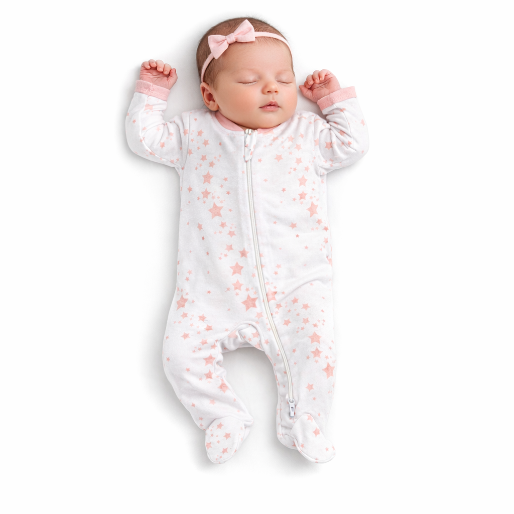 Pink Star Zip Baby Sleeper| One Piece – 100% Cotton