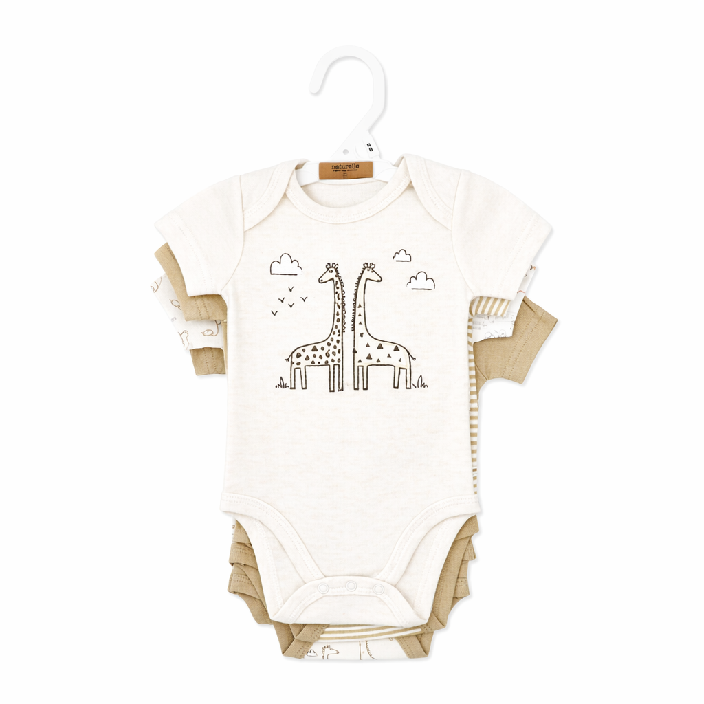 4 Pack Neutral Giraffe Baby Bodysuits – 100% Cotton