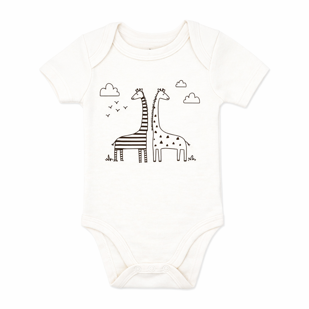 4 Pack Neutral Giraffe Baby Bodysuits – 100% Cotton