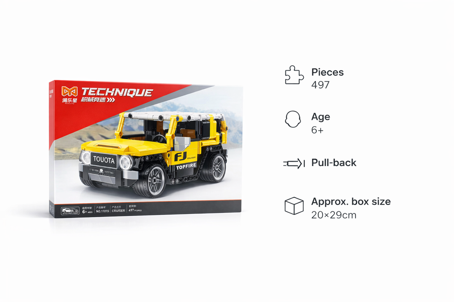 Yellow Cruiser Building Block Car Set (497 Pieces) – Pullback Vehicle (Ages 6+)