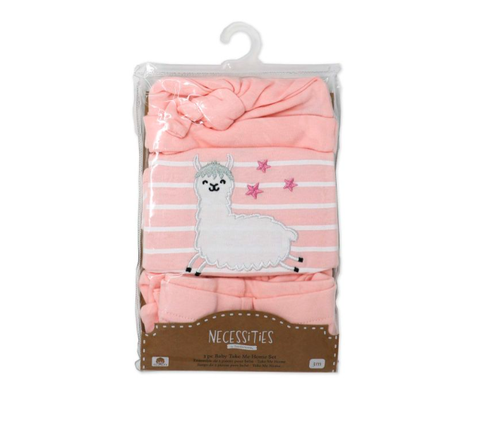 Ensemble bébé 3 pièces lama rose - 100 % coton