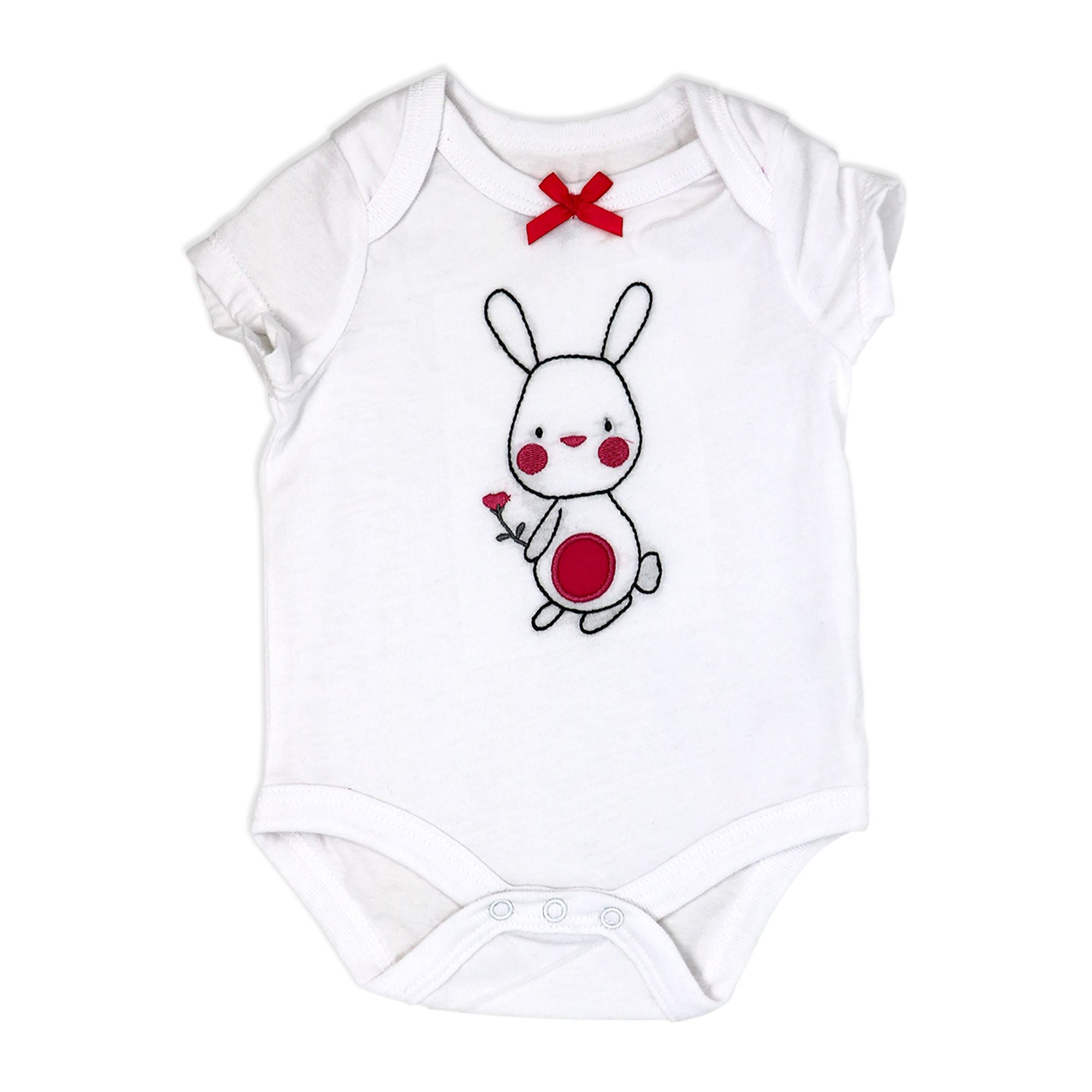 3 Piece Bunny & Floral Baby Girl Dress Set – Bodysuit, Top & Shorts